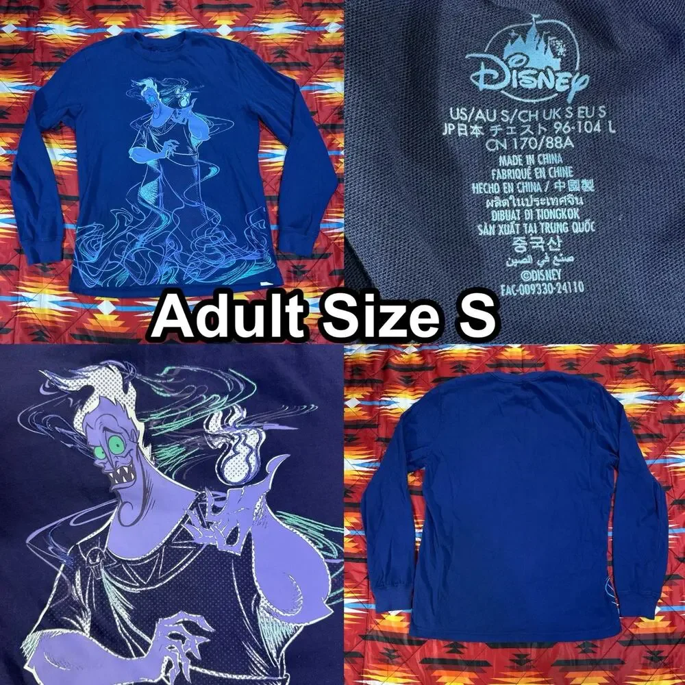 Disney Parks Hades Blue Long Sleeve T-Shirt Adult Small Hercules Disneyland 2024